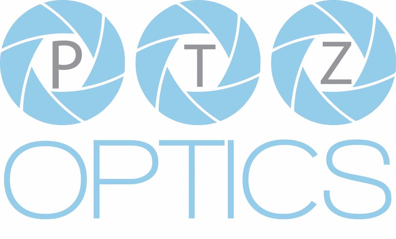 A blue logo for PTZOptics