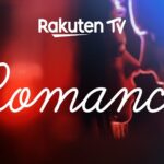 A close-up of a couple kissing with the words ‘Rakuten TV’ and ‘Romance’ written over the front